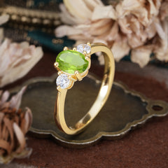 1 Carat Oval Shaped Classic Three Stone Peridot Wedding Ring