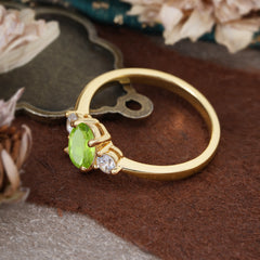 1 Carat Oval Shaped Classic Three Stone Peridot Wedding Ring