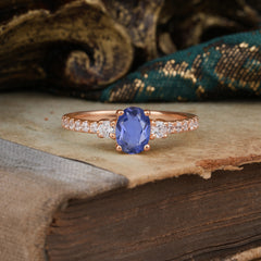 1 Carat Oval Cut Three Stone Tanzanite Promise Ring Classic Wedding Ring