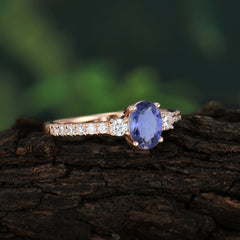 1 Carat Oval Cut Three Stone Tanzanite Promise Ring Classic Wedding Ring