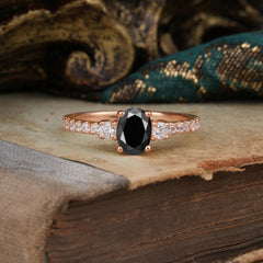 1 Carat Oval Cut 4 Prong Three Stone Black Onyx Promise Ring Classic Wedding Ring