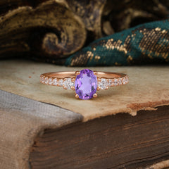 1 Carat Oval Cut 4 Prong Three Stone Amethyst Promise Ring Classic Wedding Ring