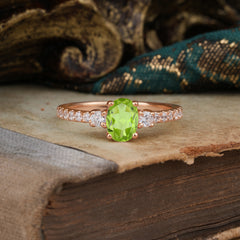 1 Carat Oval Cut 4 Prong Three Stone Peridot Promise Ring Classic Wedding Ring