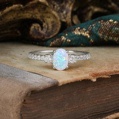 1 Carat Oval Cut 4 Prong Three Stone Opal Promise Ring Classic Wedding Ring