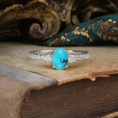 1 Carat Oval Cut 4 Prong Three Stone Turquoise Promise Ring Classic Wedding Ring