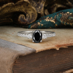 1 Carat Oval Cut 4 Prong Three Stone Black Onyx Promise Ring Classic Wedding Ring