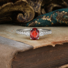 1 Carat Oval Cut 4 Prong Three Stone Garnet Promise Ring Classic Wedding Ring