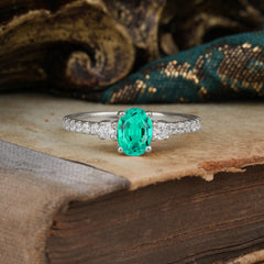 1 Carat Oval Cut Three Stone Emerald Promise Ring Classic Wedding Ring