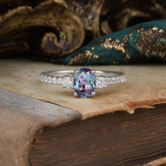 1 Carat Oval Cut 4 Prong Three Stone Alexandrite Promise Ring Classic Wedding Ring