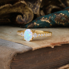1 Carat Oval Cut 4 Prong Three Stone Opal Promise Ring Classic Wedding Ring