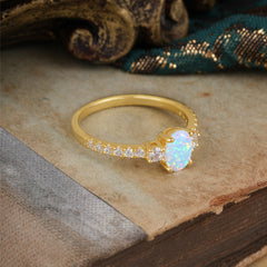 1 Carat Oval Cut 4 Prong Three Stone Opal Promise Ring Classic Wedding Ring