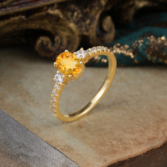 1 Carat Oval Cut 4 Prong Three Stone Citrine Promise Ring Classic Wedding Ring