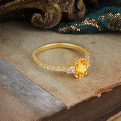 1 Carat Oval Cut 4 Prong Three Stone Citrine Promise Ring Classic Wedding Ring