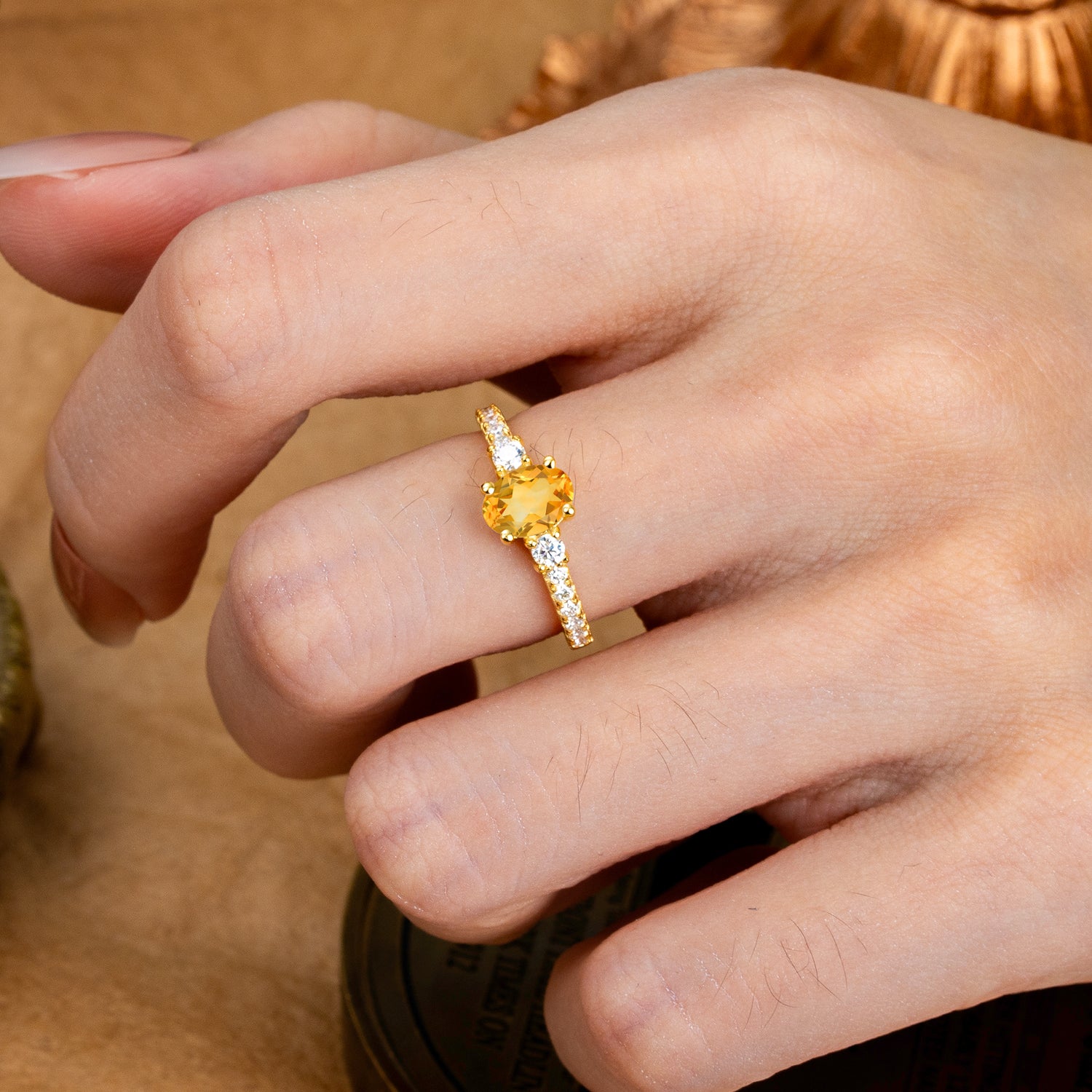 1 Carat Oval Cut 4 Prong Three Stone Citrine Promise Ring Classic Engagement Ring