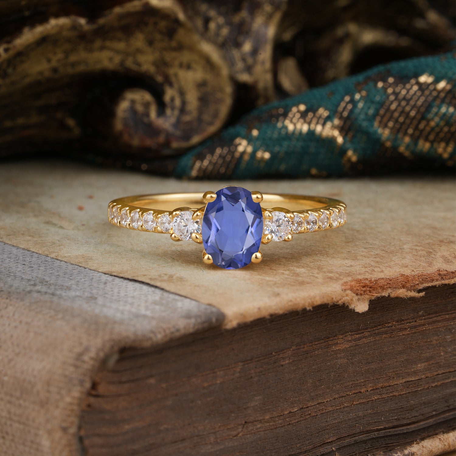 1 Carat Oval Cut Three Stone Tanzanite Promise Ring Classic Engagement Ring