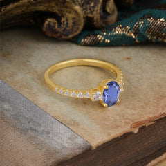 1 Carat Oval Cut Three Stone Tanzanite Promise Ring Classic Wedding Ring