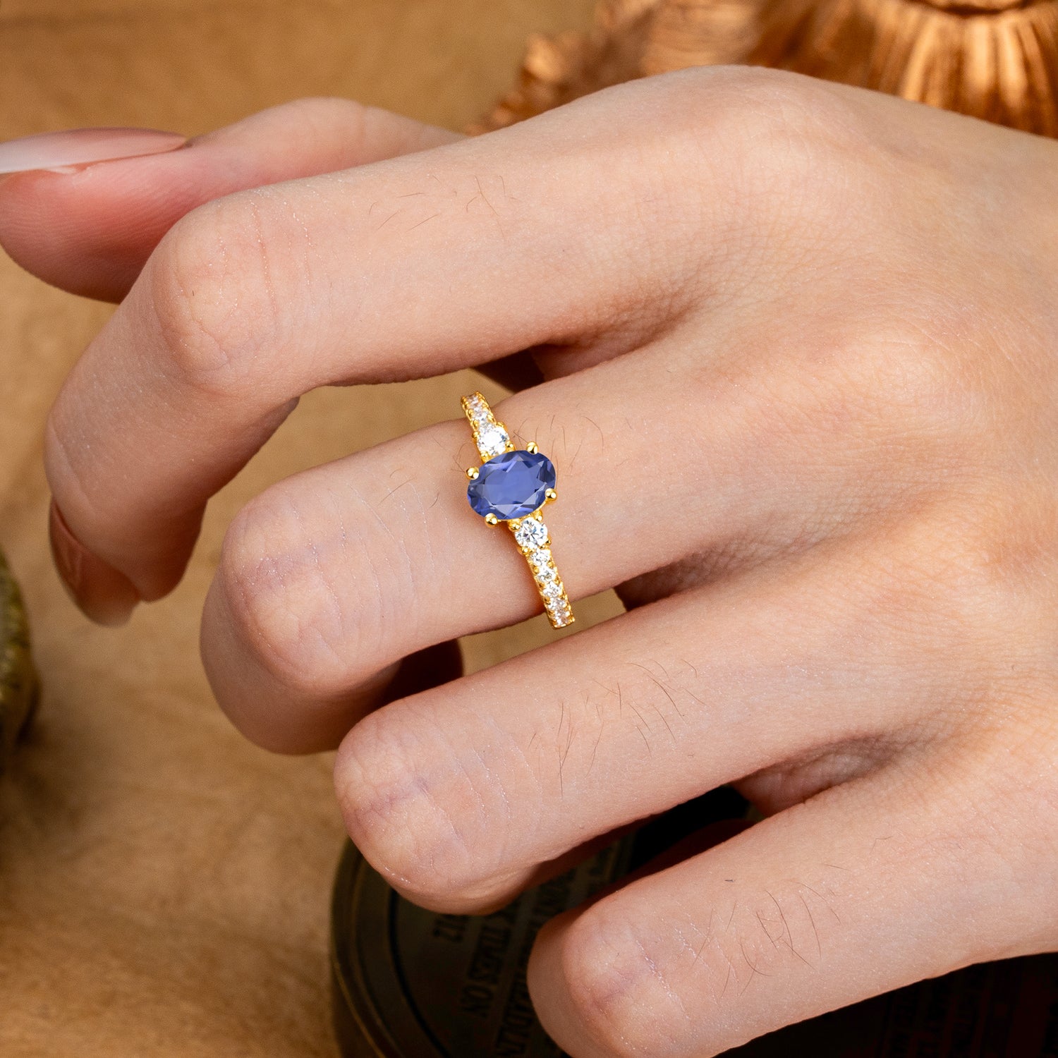 1 Carat Oval Cut Three Stone Tanzanite Promise Ring Classic Engagement Ring