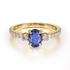 1 Carat Oval Cut Three Stone Tanzanite Promise Ring Classic Wedding Ring