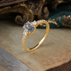 1 Carat Oval Cut Three Stone Black Rutilated Quartz Promise Ring Classic Wedding Ring