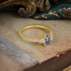 1 Carat Oval Cut Three Stone Black Rutilated Quartz Promise Ring Classic Wedding Ring