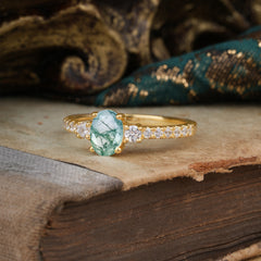 1 Carat Oval Cut Three Stone Moss Agate Promise Ring Classic Wedding Ring