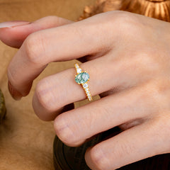 1 Carat Oval Cut Three Stone Moss Agate Promise Ring Classic Wedding Ring