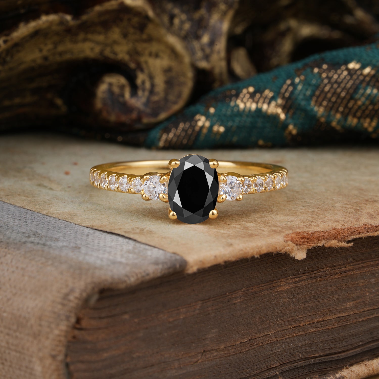 1 Carat Oval Cut 4 Prong Three Stone Black Onyx Promise Ring Classic Engagement Ring