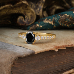 1 Carat Oval Cut 4 Prong Three Stone Black Onyx Promise Ring Classic Wedding Ring