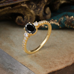1 Carat Oval Cut 4 Prong Three Stone Black Onyx Promise Ring Classic Wedding Ring