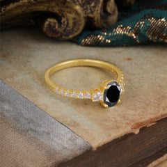 1 Carat Oval Cut 4 Prong Three Stone Black Onyx Promise Ring Classic Wedding Ring