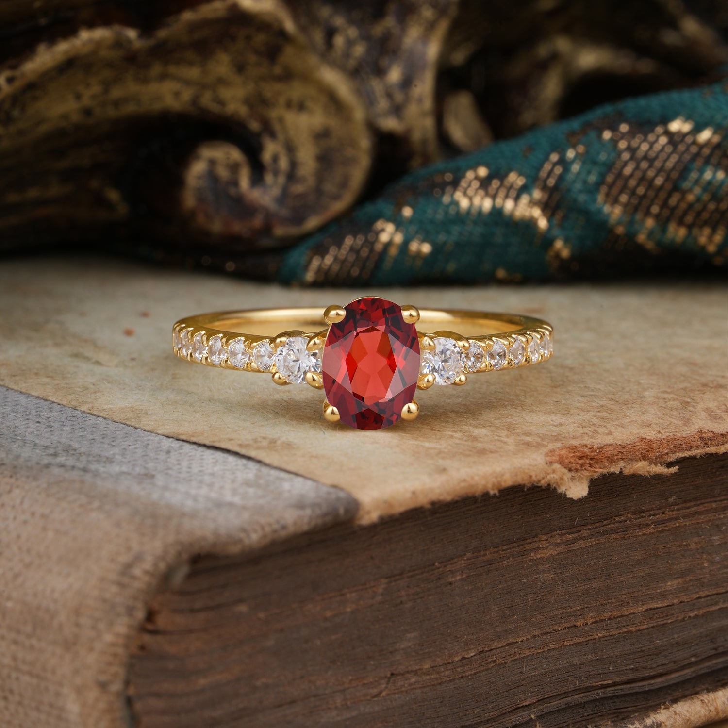 1 Carat Oval Cut 4 Prong Three Stone Garnet Promise Ring Classic Engagement Ring