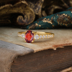 1 Carat Oval Cut 4 Prong Three Stone Garnet Promise Ring Classic Wedding Ring