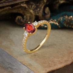 1 Carat Oval Cut 4 Prong Three Stone Garnet Promise Ring Classic Wedding Ring