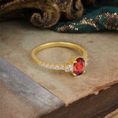 1 Carat Oval Cut 4 Prong Three Stone Garnet Promise Ring Classic Wedding Ring