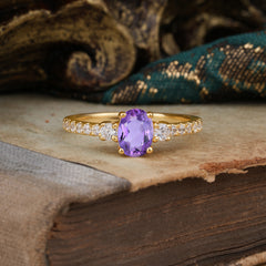 1 Carat Oval Cut 4 Prong Three Stone Amethyst Promise Ring Classic Wedding Ring