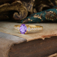 1 Carat Oval Cut 4 Prong Three Stone Amethyst Promise Ring Classic Wedding Ring