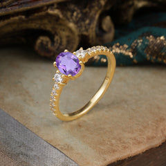 1 Carat Oval Cut 4 Prong Three Stone Amethyst Promise Ring Classic Wedding Ring