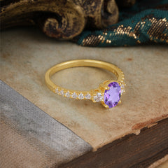 1 Carat Oval Cut 4 Prong Three Stone Amethyst Promise Ring Classic Wedding Ring