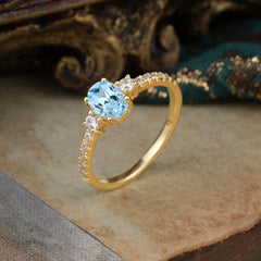 1 Carat Oval Cut 4 Prong Three Stone Aquamarine Promise Ring Classic Wedding Ring