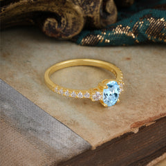 1 Carat Oval Cut 4 Prong Three Stone Aquamarine Promise Ring Classic Wedding Ring