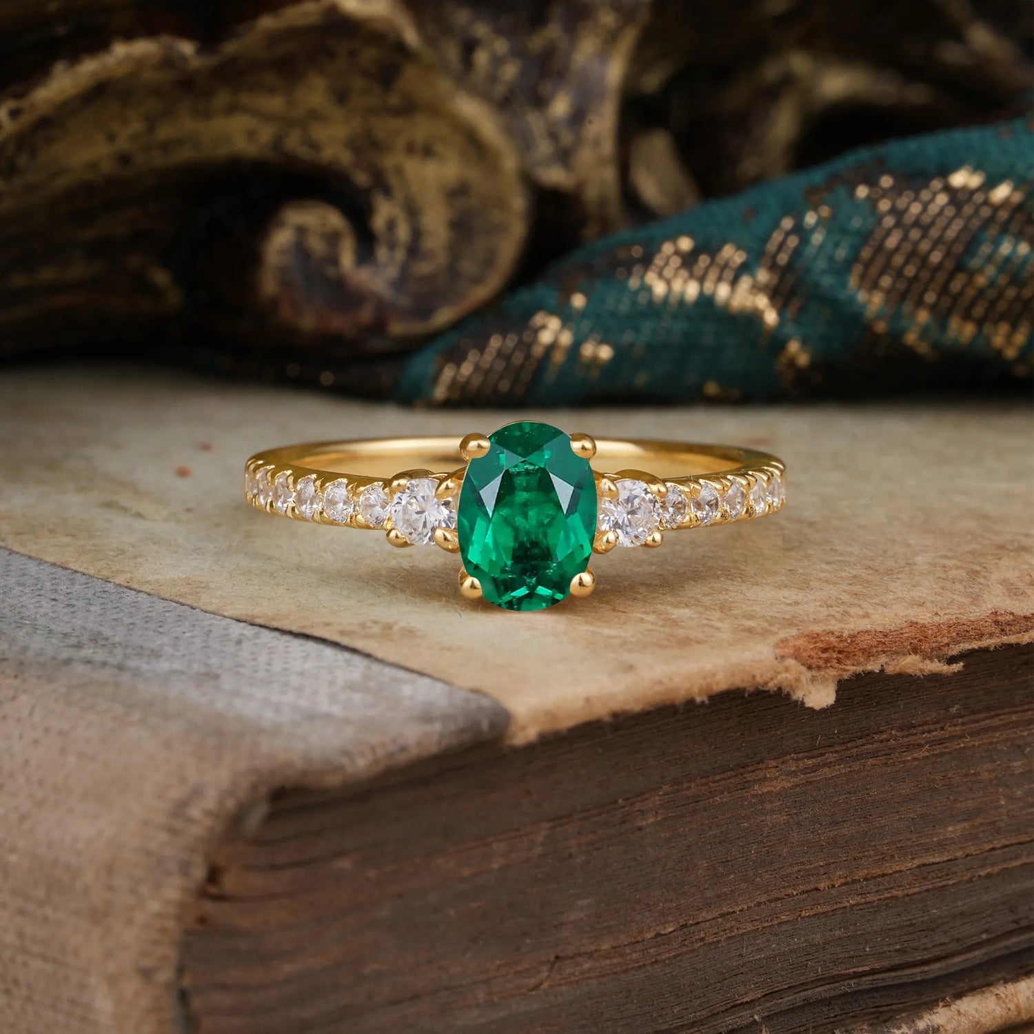 1 Carat Oval Cut Three Stone Emerald Promise Ring Classic Engagement Ring