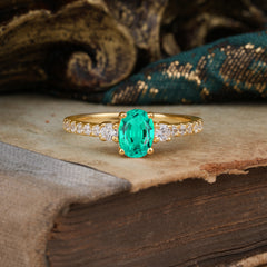 1 Carat Oval Cut Three Stone Emerald Promise Ring Classic Wedding Ring