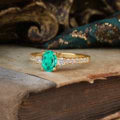 1 Carat Oval Cut Three Stone Emerald Promise Ring Classic Wedding Ring