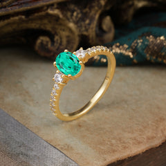 1 Carat Oval Cut Three Stone Emerald Promise Ring Classic Wedding Ring