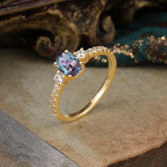 1 Carat Oval Cut 4 Prong Three Stone Alexandrite Promise Ring Classic Wedding Ring