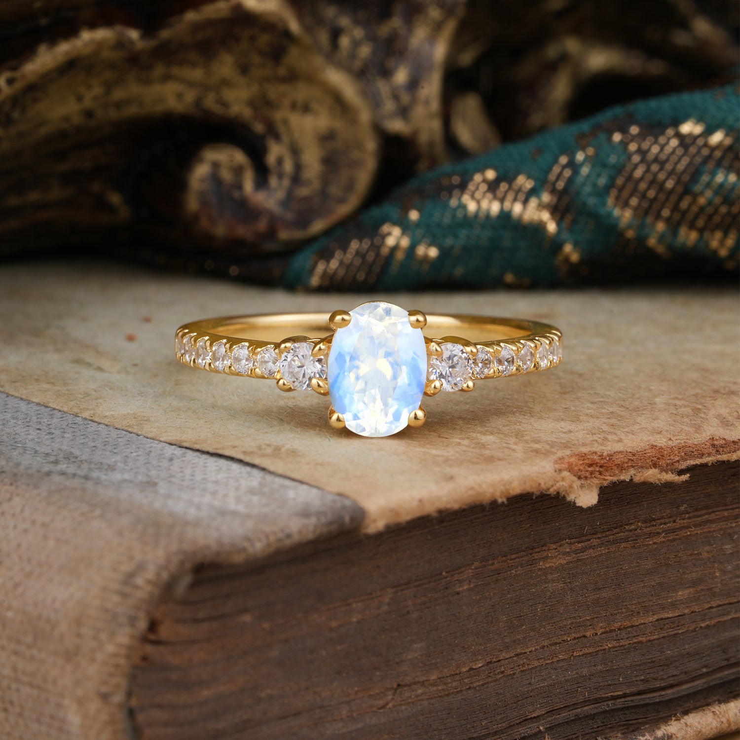 1 Carat Oval Cut Three Stone Natural Moonstone Promise Ring Classic Engagement Ring