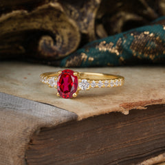 1 Carat Oval Cut 4 Prong Three Stone Ruby Promise Ring Classic Wedding Ring