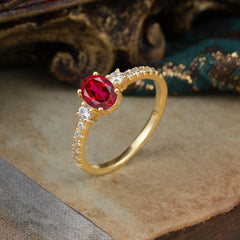 1 Carat Oval Cut 4 Prong Three Stone Ruby Promise Ring Classic Wedding Ring