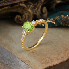 1 Carat Oval Cut 4 Prong Three Stone Peridot Promise Ring Classic Wedding Ring