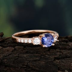 Round Cut Tanzanite Engagement Ring Three Stone Promise Ring Four Claw Prong Setting